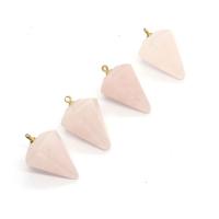 Quartz Gemstone Pendants Rose Quartz with Brass Conical gold color plated DIY pink Sold By PC