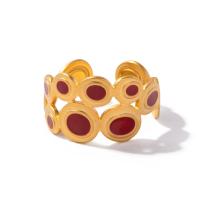 Emalia Stal nierdzewna Ring Finger, Stal nierdzewna 304, Koło, Powlekane, biżuteria moda, złoty, Ring inner diameter:17.6mm, sprzedane przez PC