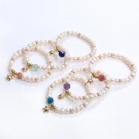 Freshwater Cultured Pearl Bracelet Freshwater Pearl with Natural Stone & Brass Star gold color plated fashion jewelry & for woman pearl x6mm natural stone mm Length Approx 18 cm Sold By PC