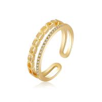 Sko Circonia Pierścień mosiężny Micro Pave, Mosiądz, Platerowane prawdziwym złotem, biżuteria moda & mikro utorować cyrkonia & dla kobiety, bez zawartości niklu, ołowiu i kadmu, Ring inner diameter:17mm, sprzedane przez PC