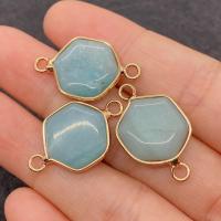 Gemstone Pendants Jewelry Natural Stone Hexagon multifunctional & DIY & double-hole Pendant x25mm Sold By PC