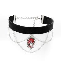 Zinc Alloy Choker Necklace with Velveteen & iron chain & Acrylic with 2.7inch extender chain Spider platinum color plated gothic style & for woman Length Approx 11.8 Inch Sold By PC