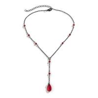 Messing Halskæde, med Krystal, med 2.7inch extender kæde, Teardrop, forgyldt, gotisk stil & for kvinde, flere farver til valg, Længde Ca. 13.8 inch, Solgt af PC