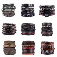 Split Layer Cowhide Leather Bracelet Set with PU Leather & Zinc Alloy vintage & multilayer & Unisex Length Approx 7 Inch Sold By PC