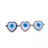 Evil Eye Connector Brass with Shell Heart plated DIY & micro pave cubic zirconia nickel lead & cadmium free Sold By PC