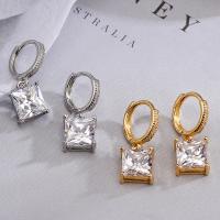 Cubic Zirconia Micro Pave Brass Earring Square plated fashion jewelry & micro pave cubic zirconia & for woman nickel lead & cadmium free Sold By Pair