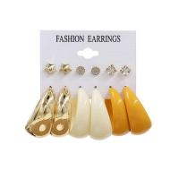resina Aretes, con aleación de zinc, chapado en color dorado, para mujer & esmalte & con diamantes de imitación, earring length 5-30mm, Vendido por Set