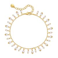 Mosiądz anklet, ze Tworzywa ABS perła, Pozłacane 18K, biżuteria moda & dla kobiety, złoty, bez zawartości niklu, ołowiu i kadmu, długość około 8.26 cal, sprzedane przez PC