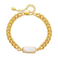 Bracelets en laiton, avec Shell Pearl, avec 2.36inch chaînes de rallonge, Plaqué or 18K, bijoux de mode & pour femme, doré, protéger l'environnement, sans nickel, plomb et cadmium, 9mm, Longueur Environ 6.49 pouce, Vendu par PC