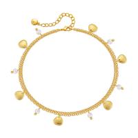 Brass Anklet with Plastic Pearl with 2.36inch extender chain 18K gold plated Double Layer & fashion jewelry & for woman golden nickel lead & cadmium free Length Approx 8.46 Inch Sold By PC