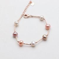 Freshwater Cultured Pearl Bracelet Freshwater Pearl with Copper Alloy Slightly Round gold color plated fashion jewelry & for woman mixed colors pearl length 6-7mm Length Approx 16-18 cm Sold By PC