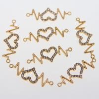Heart Zinc Alloy Connector Electrocardiographic gold color plated DIY & with rhinestone & 1/1 loop Sold By PC