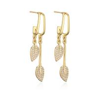 Cubic Zirconia Micro Pave Brass Earring Leaf plated fashion jewelry & micro pave cubic zirconia gold nickel lead & cadmium free Sold By Pair