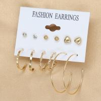 Iron Earring Set gold color plated 6 pieces & for woman & with rhinestone earring length 5-60mm Sold By Set