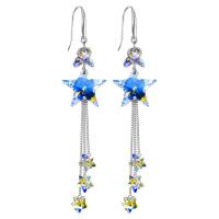 Austrian Crystal Tassel Earring with Zinc Alloy Star silver color plated fashion jewelry & for woman 65mm Sold By Pair