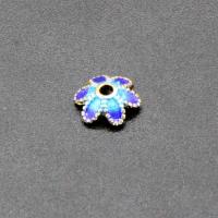 Brass Bead Cap Flower gold color plated DIY & enamel blue nickel lead & cadmium free Sold By PC