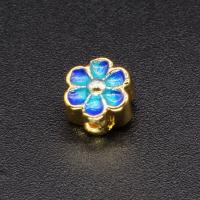Messing spacer perler, Flower, guldfarve belagt, du kan DIY & emalje, blå, 6.74x4.97mm, Solgt af PC