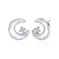 Cubic Zirconia Micro Pave Sterling Silver Earring 925 Sterling Silver with Shell fashion jewelry & micro pave cubic zirconia & for woman nickel lead & cadmium free Sold By Pair