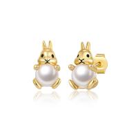 925 Sterling Silver Stud Earrings with Shell Pearl Rabbit plated fashion jewelry & for woman nickel lead & cadmium free Sold By Pair