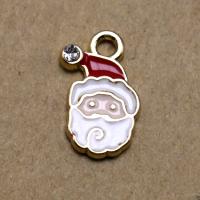 Zinc Alloy Christmas Pendants Santa Claus gold color plated DIY & enamel & with rhinestone white Sold By PC
