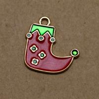 Zinc Alloy Christmas Pendants Christmas Sock gold color plated DIY & enamel & with rhinestone red Sold By PC