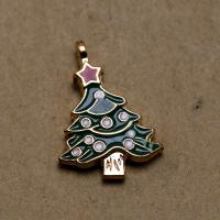 المعلقات سبائك الزنك عيد الميلاد, شجرة الميلاد, لون الذهب مطلي, ديي & مينا, أخضر, 24x17x4mm, تباع بواسطة PC