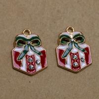 Zinc Alloy Christmas Pendants gift shape gold color plated DIY & enamel & with rhinestone red Sold By PC