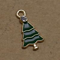 Zinek Vánoční Přívěsky, Vánoční strom, barva pozlacený, DIY & smalt & s drahokamu, zelený, 21x11x1.50mm, Prodáno By PC