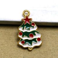 المعلقات سبائك الزنك عيد الميلاد, شجرة الميلاد, لون الذهب مطلي, ديي & مينا, الألوان المختلطة, 24x25x1.70mm, تباع بواسطة PC