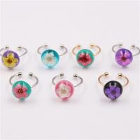 Resin Cuff Finger Ring with Dried Flower & Brass epoxy gel & for woman mixed colors resin length 12mm US Ring Sold By PC