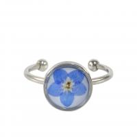 304 Stainless Steel Cuff Finger Ring with Dried Flower & Resin adjustable & for woman US Ring Sold By Lot