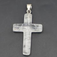 Gemstone Pendants Jewelry Natural Stone with 304 Stainless Steel Cross DIY Sold By PC
