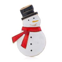 Jul brocher, Zinc Alloy, Snowman, guldfarve belagt, mode smykker & emalje, hvid, 35x52mm, Solgt af PC