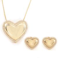Brass Jewelry Set Stud Earring & necklace Heart plated & micro pave cubic zirconia & for woman Sold By Set