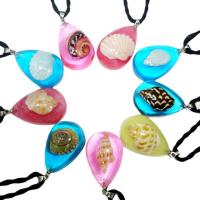 Resin Necklace with Wax Cord Teardrop mixed pattern & for woman pendant size Length Approx 19.7 Inch Sold By Lot