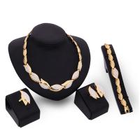 Zinc Alloy Jewelry Set finger ring & bracelet & earring & necklace gold color plated 4 pieces & for woman & with rhinestone Sold By Set
