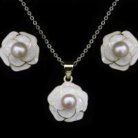 Gamtos Kultūringas gėlavandenių perlų Papuošalų komplektai, Gėlo vandens perlų, su Žalvarinis, Gėlė, Bižuterijos & moters, daugiau spalvų pasirinkimas, Ilgis Apytiksliai 45 cm, Pardavė Pora