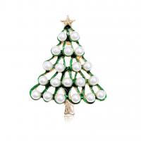 Broszki świąteczne, Stop cynku, ze Perła plastikowa, świąteczne drzewko, KC malowane na złoto, Świąteczny projekt & dla obu płci & emalia & z kamieniem, bez zawartości niklu, ołowiu i kadmu, 42x52mm, sprzedane przez PC