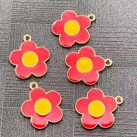 Κράμα ψευδάργυρου Λουλούδι Μενταγιόν, χρώμα επίχρυσο, DIY & σμάλτο, κόκκινος, 20x22mm, Sold Με PC