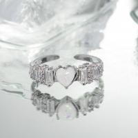 Messing ringen, met Opaal & Cubic Zirconia, Hart, plated, mode sieraden & verschillende stijlen voor de keuze & voor vrouw, nikkel, lood en cadmium vrij, Verkocht door PC