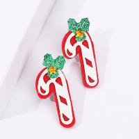 Christmas Earrings PU Leather with Felt Christmas Candy Cane Christmas Design & fashion jewelry & for woman Sold By Pair