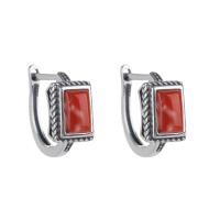 925 Sterling Silver Lever Back Earring with Yunnan Red Agate Geometrical Pattern vintage & for woman agate size Sold By Pair