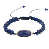 Natuurlijke Lapis Lazuli Armbanden, met Knoopkoord & Indruk Jasper & Messing, Plat Ovaal, gold plated, Verstelbare & mode sieraden & uniseks, gemengde kleuren, Verkocht door PC