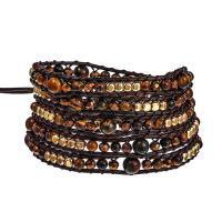 Natural Tiger Eye Bracelets with Wax Cord & Brass & Zinc Alloy Round plated fashion jewelry & multilayer & Unisex mixed colors Length Approx 85 cm Sold By PC