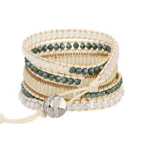 Hematite Woven Ball Bracelets with Magnesite & Wax Cord & Crystal & Zinc Alloy Round silver color plated fashion jewelry & multilayer & Unisex mixed colors Length Approx 85 cm Sold By PC