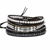 Hematite Woven Ball Bracelets with Natural Stone & leather cord & Brass & Zinc Alloy Round plated fashion jewelry & multilayer & Unisex mixed colors Length Approx 85 cm Sold By PC