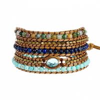 Fashion Turquoise Bracelets Natural Turquoise with Lapis Lazuli & leather cord & Hematite & Agate & Crystal & Brass & Zinc Alloy Round plated fashion jewelry & multilayer & Unisex mixed colors Length Approx 85 cm Sold By PC