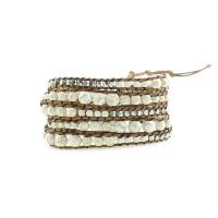 Fashion Turquoise Bracelets with leather cord & Hematite & Zinc Alloy Round silver color plated fashion jewelry & multilayer & Unisex beige Length Approx 85 cm Sold By PC