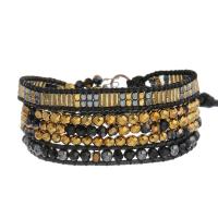 Hematite Woven Ball Bracelets with leather cord & Crystal & Zinc Alloy Round plated fashion jewelry & multilayer & Unisex & faceted mixed colors Length Approx 85 cm Sold By PC