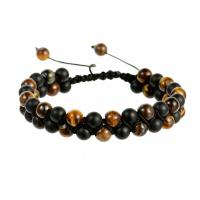 Natural Tiger Eye Bracelets with Knot Cord & Black Agate Round Adjustable & fashion jewelry & Unisex mixed colors 6mm Length Approx 16 cm Sold By PC